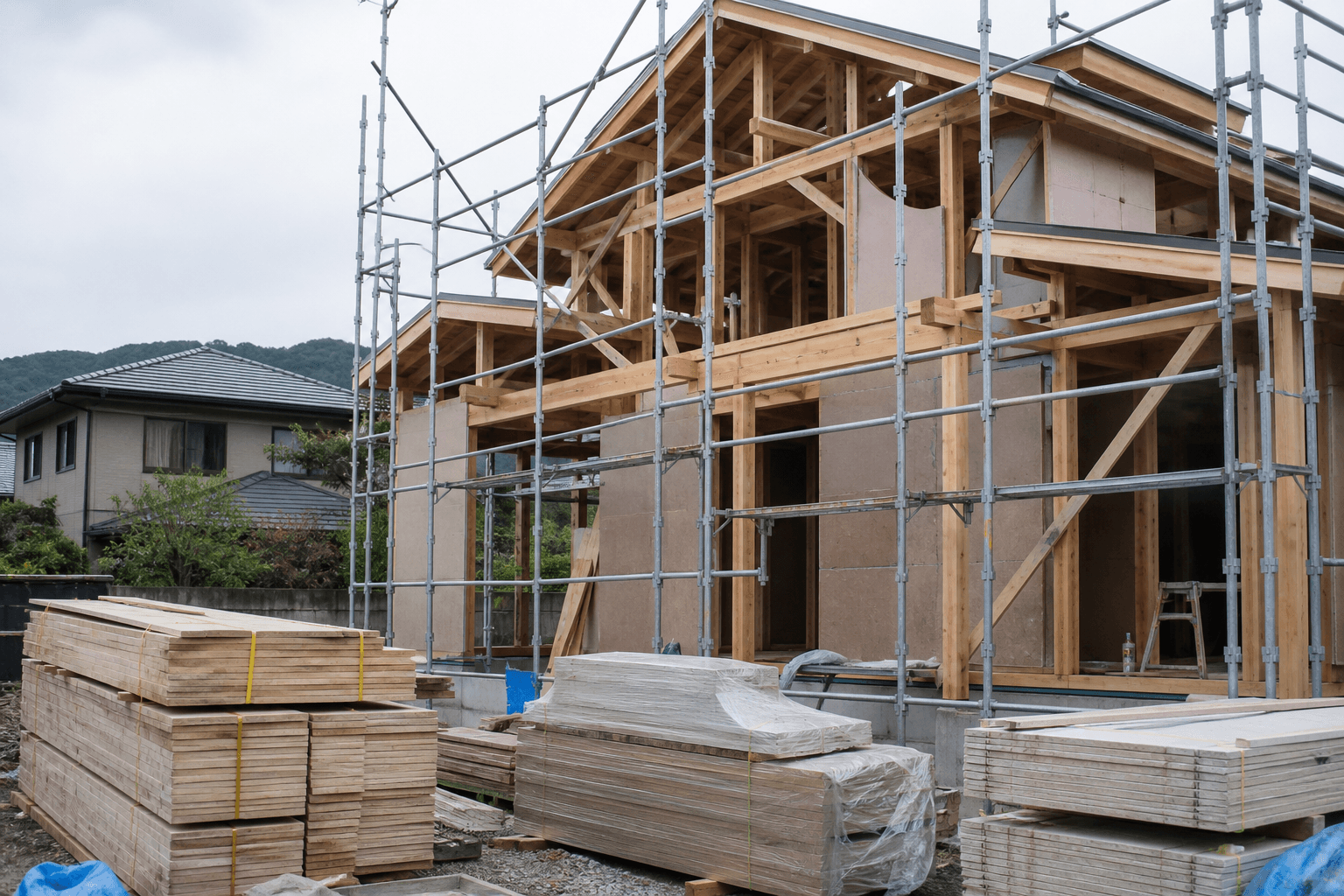 木造住宅の建築現場の外観