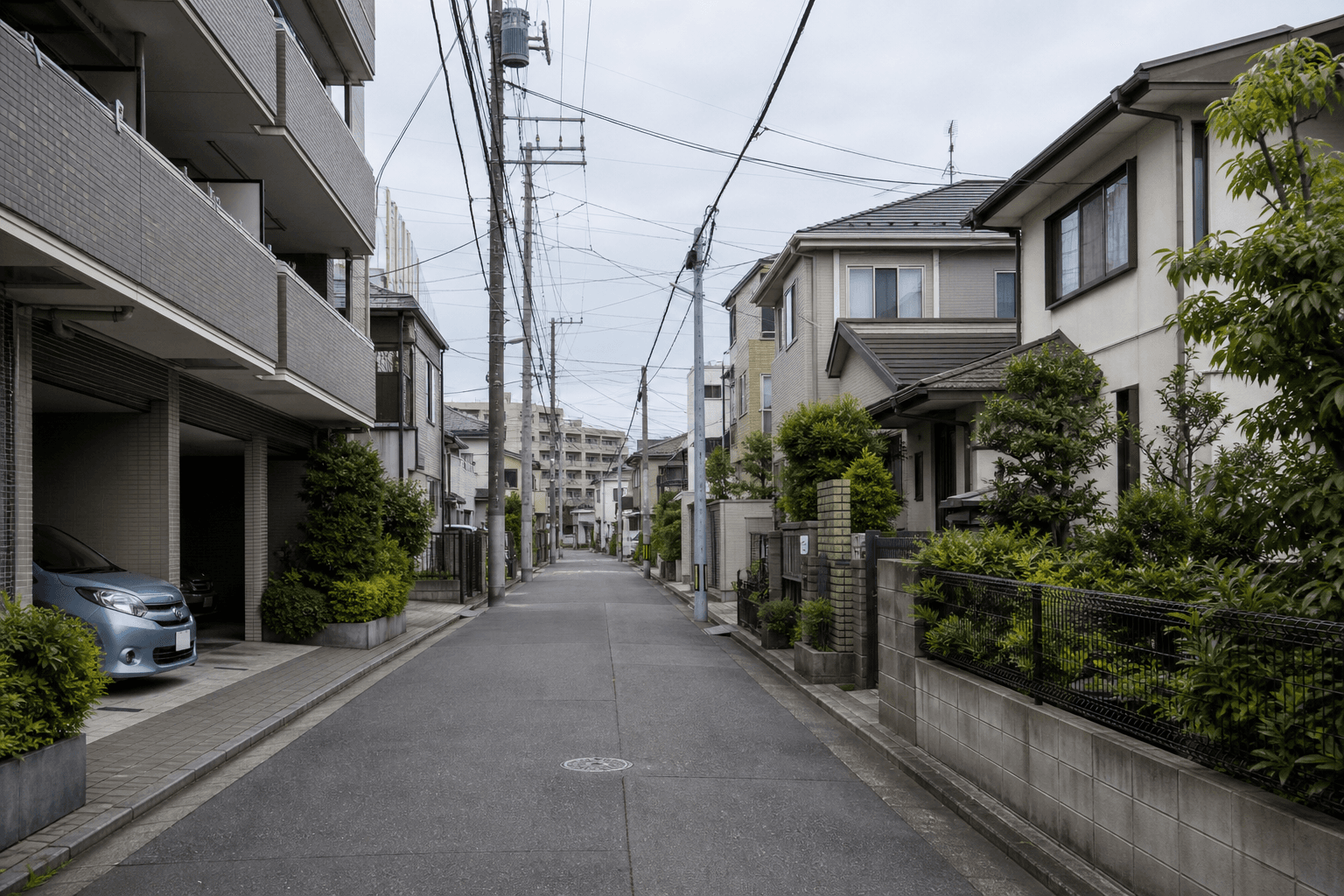 マンションと戸建てが並ぶ住宅街の風景